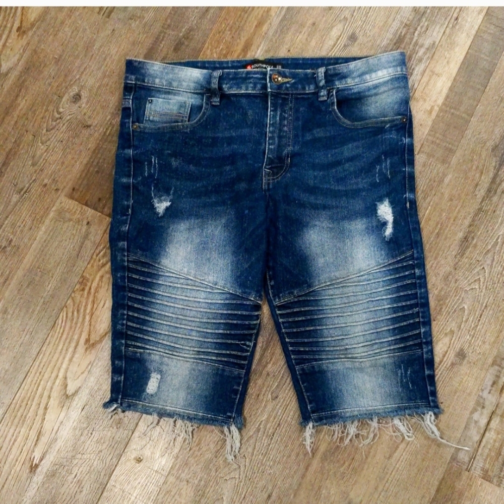 South Pole Blue Distressed Denim Shorts